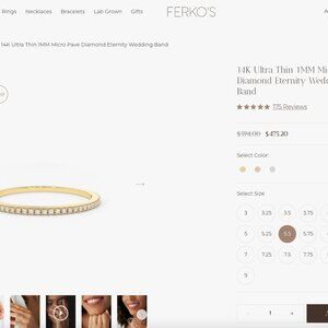Ferkos 14K yellow gold Ultra Thin 1MM Micro Pave Diamond Eternity Band size 5.5